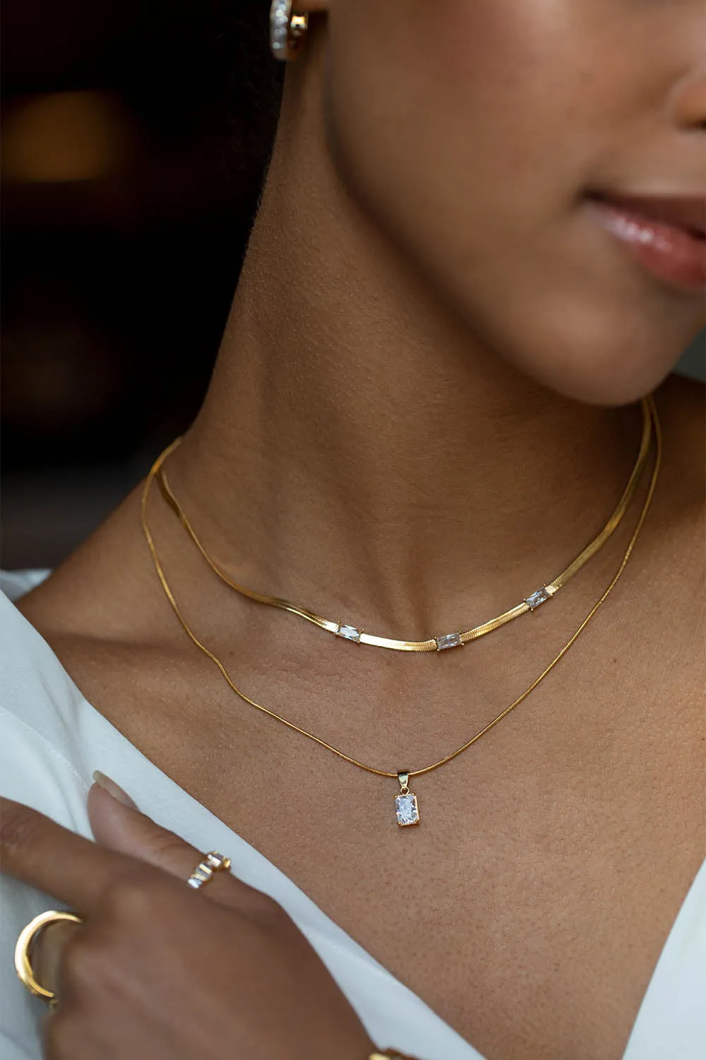 Baguette Stone Necklace 14K Gold Plated