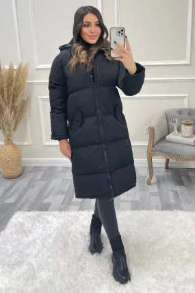 Betti Black Padded Hooded Longline Coat