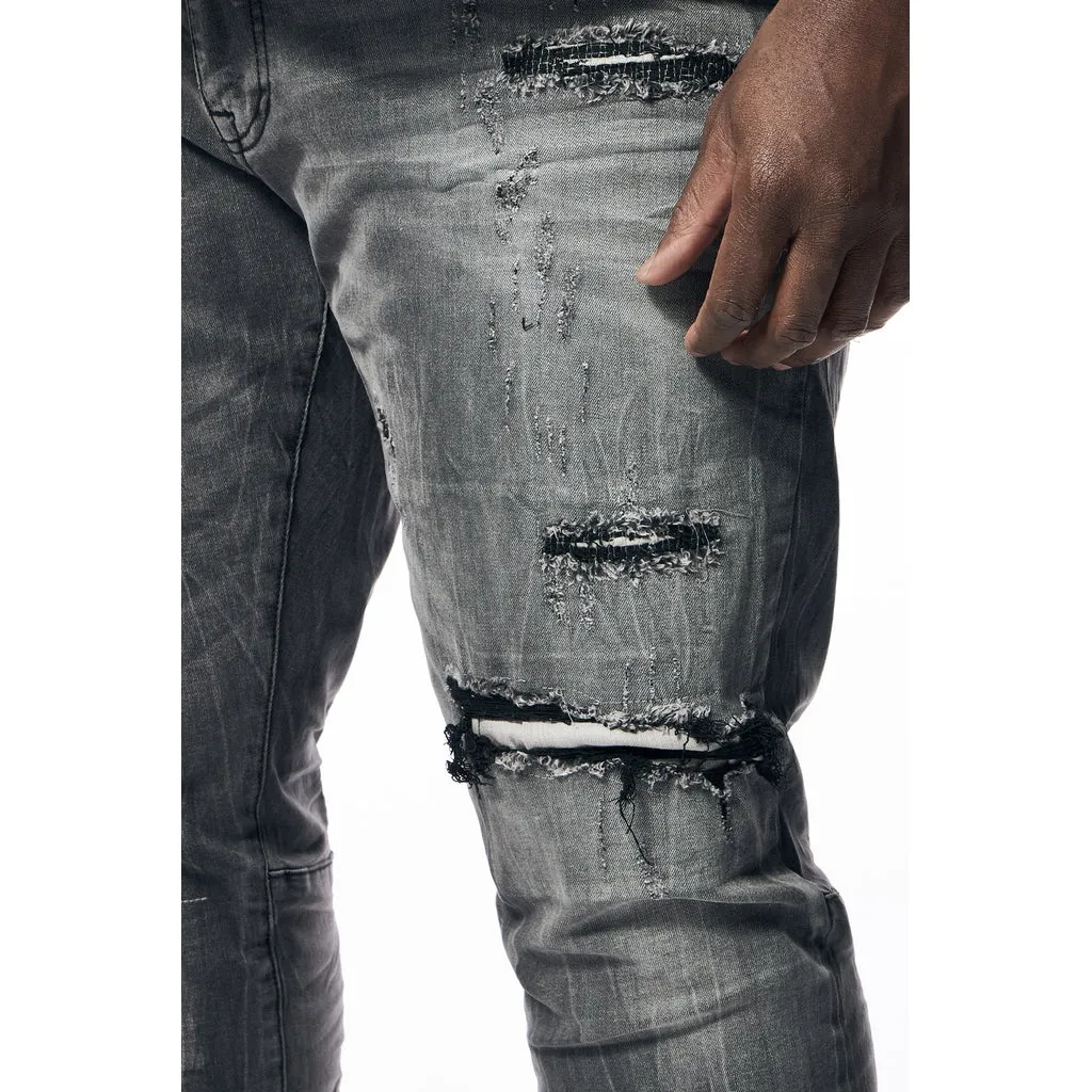 Big and Tall - Distressed Rip & Repair Jean - Pluto Grey