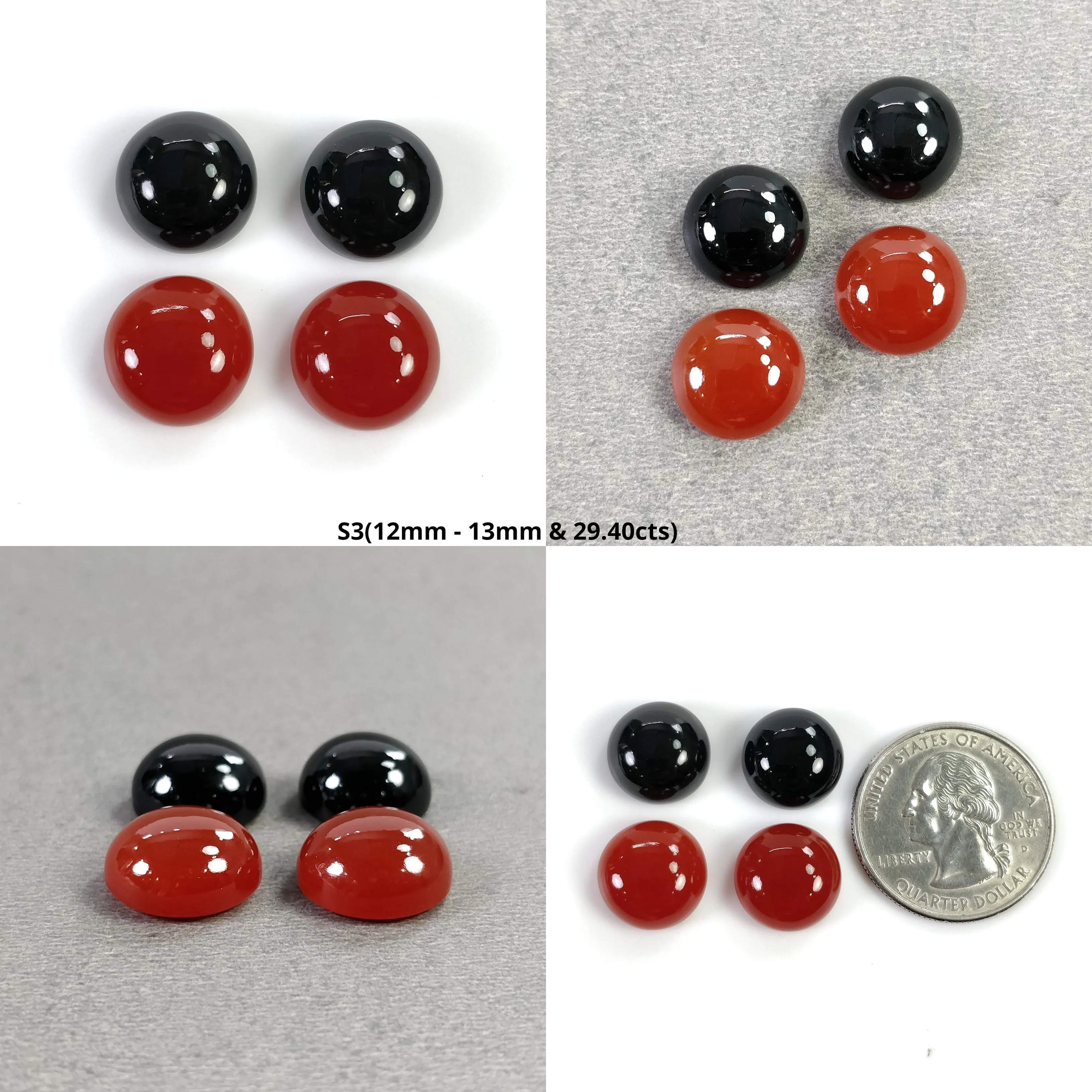 BLACK & ORANGE ONYX Gemstone Cabochon : Natural Onyx Round Shape Cabochon 12mm - 18mm 4pcs