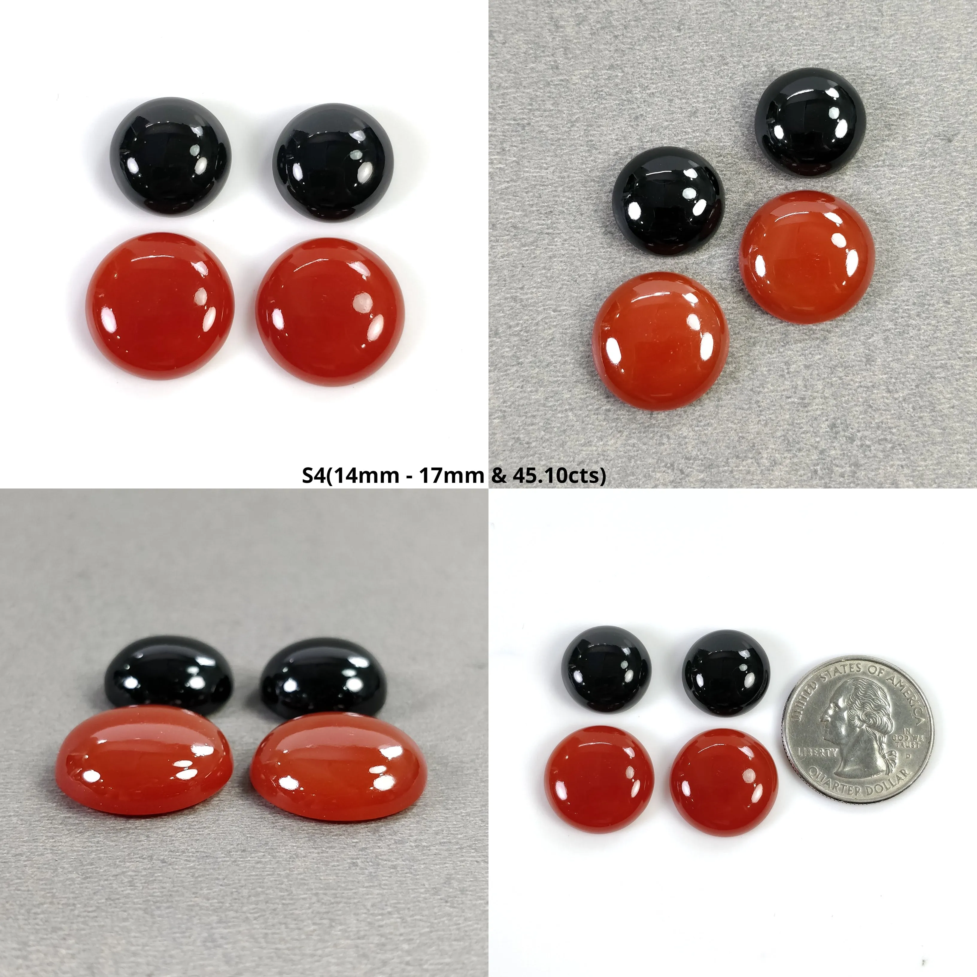 BLACK & ORANGE ONYX Gemstone Cabochon : Natural Onyx Round Shape Cabochon 12mm - 18mm 4pcs