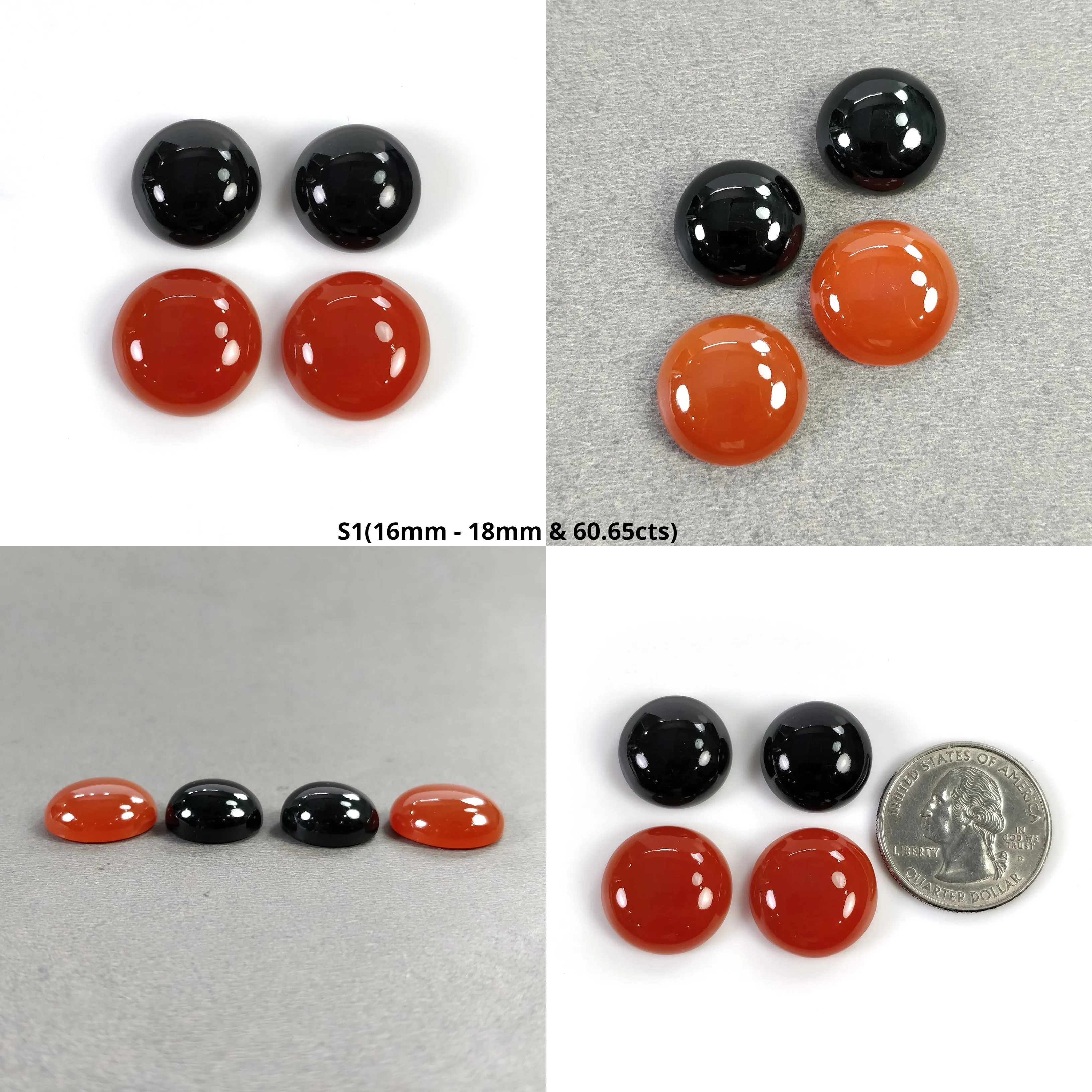 BLACK & ORANGE ONYX Gemstone Cabochon : Natural Onyx Round Shape Cabochon 12mm - 18mm 4pcs