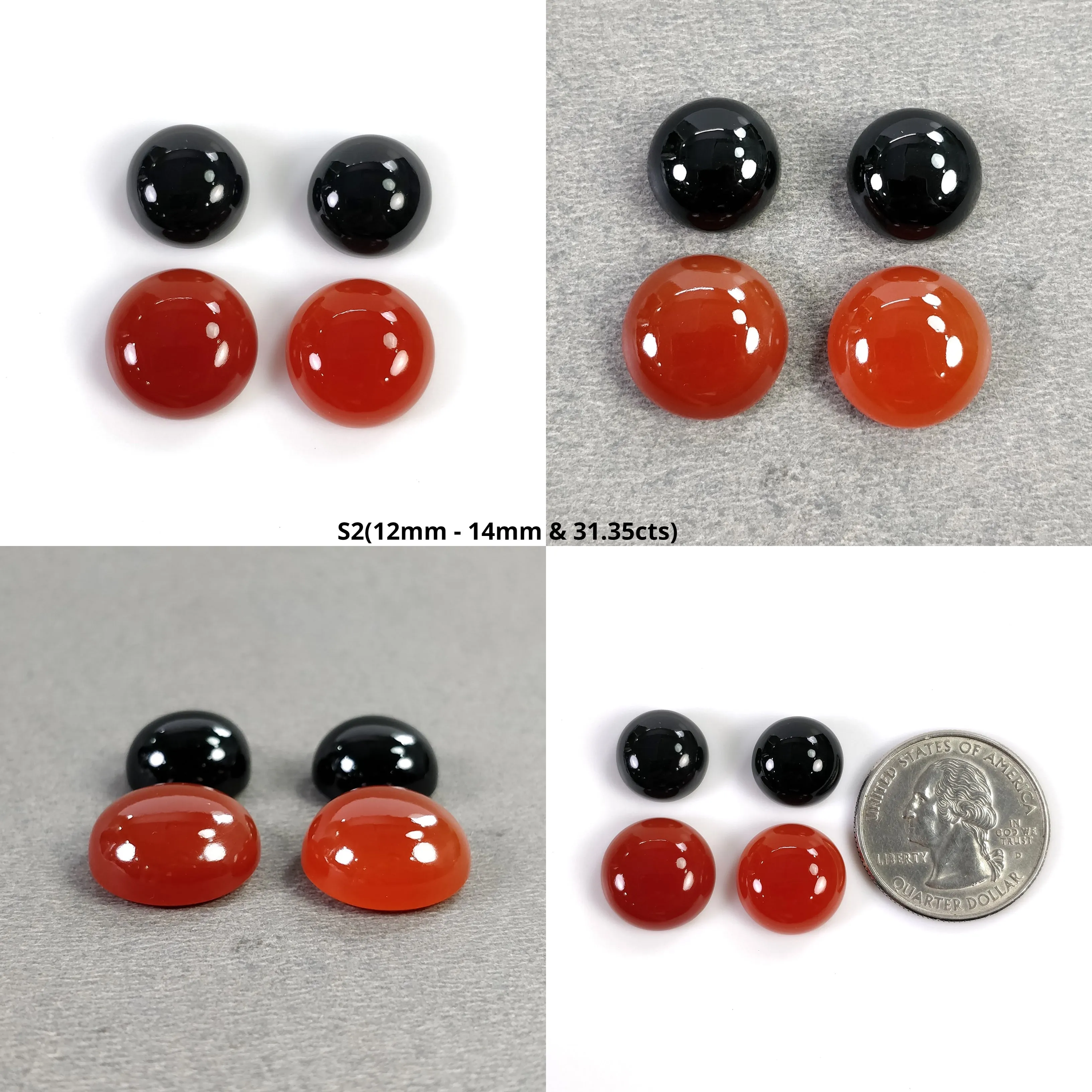 BLACK & ORANGE ONYX Gemstone Cabochon : Natural Onyx Round Shape Cabochon 12mm - 18mm 4pcs