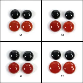 BLACK & ORANGE ONYX Gemstone Cabochon : Natural Onyx Round Shape Cabochon 12mm - 18mm 4pcs