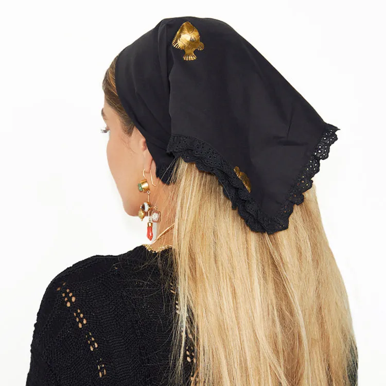 Black Bandana With Gold Fish