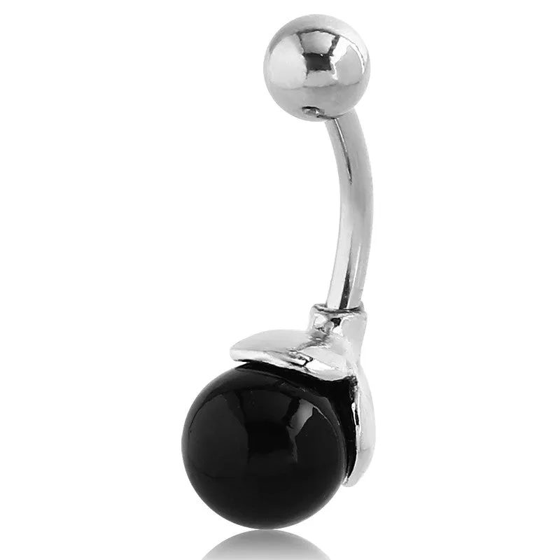 Black Clam Shell Pearl Belly Ring