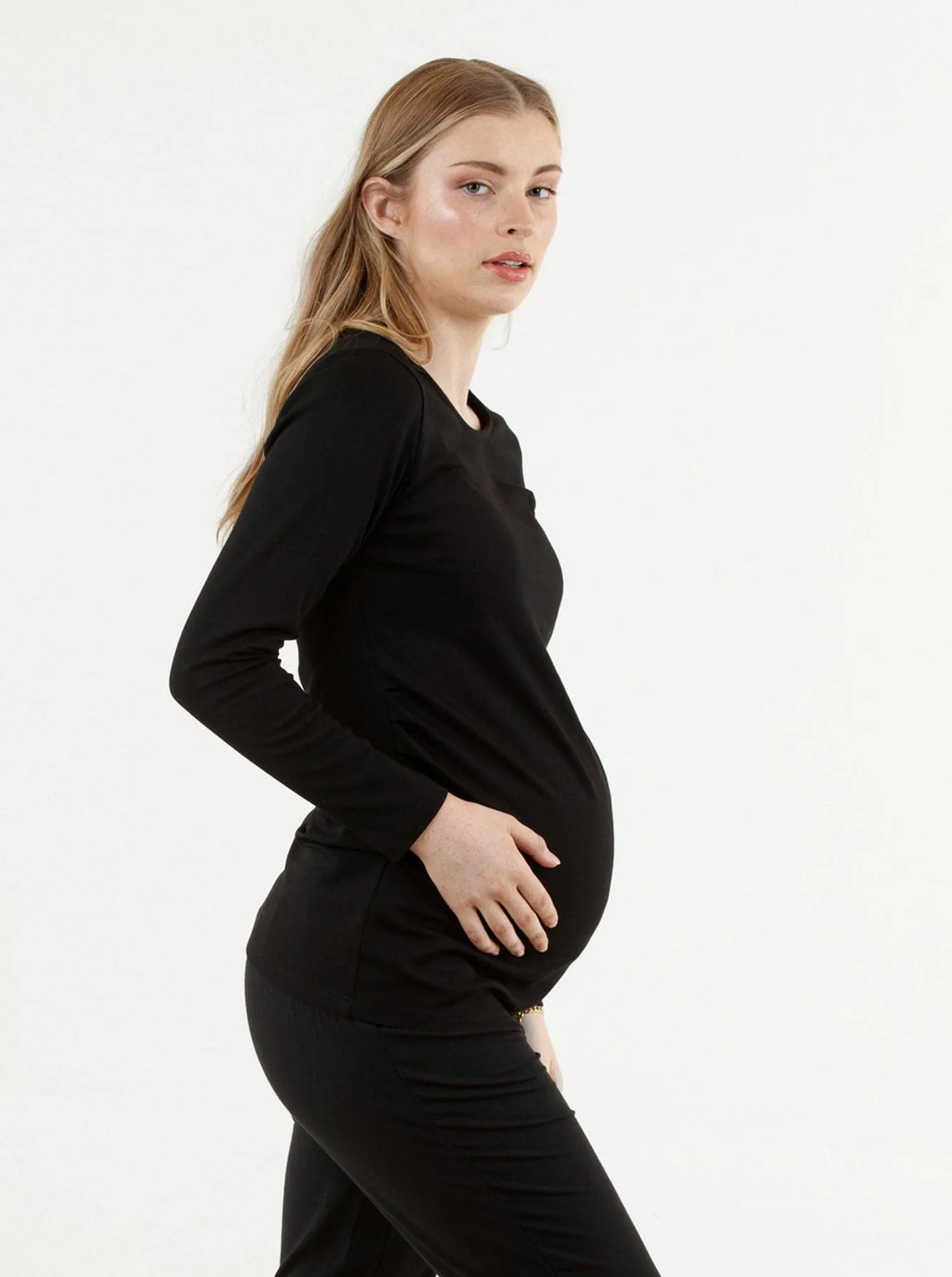 Black Essential Maternity Tee Long Sleeve