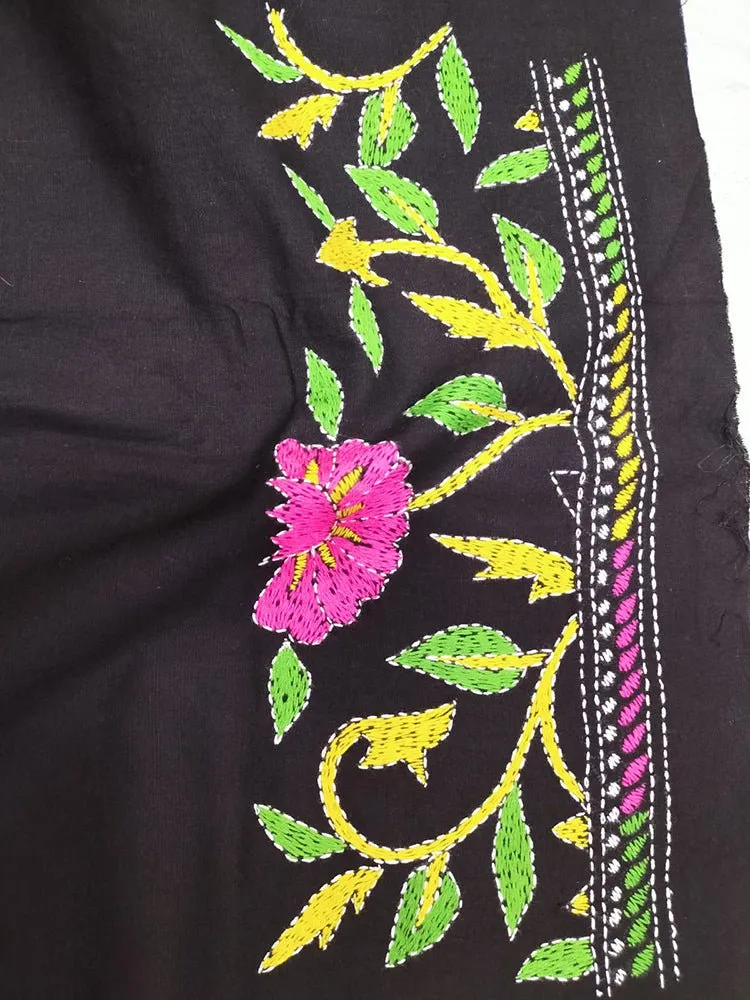 Black Hand Embroidered Kantha Cotton Unstitched Kurti