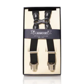 Black Leather/Silver Clip Braces - Black