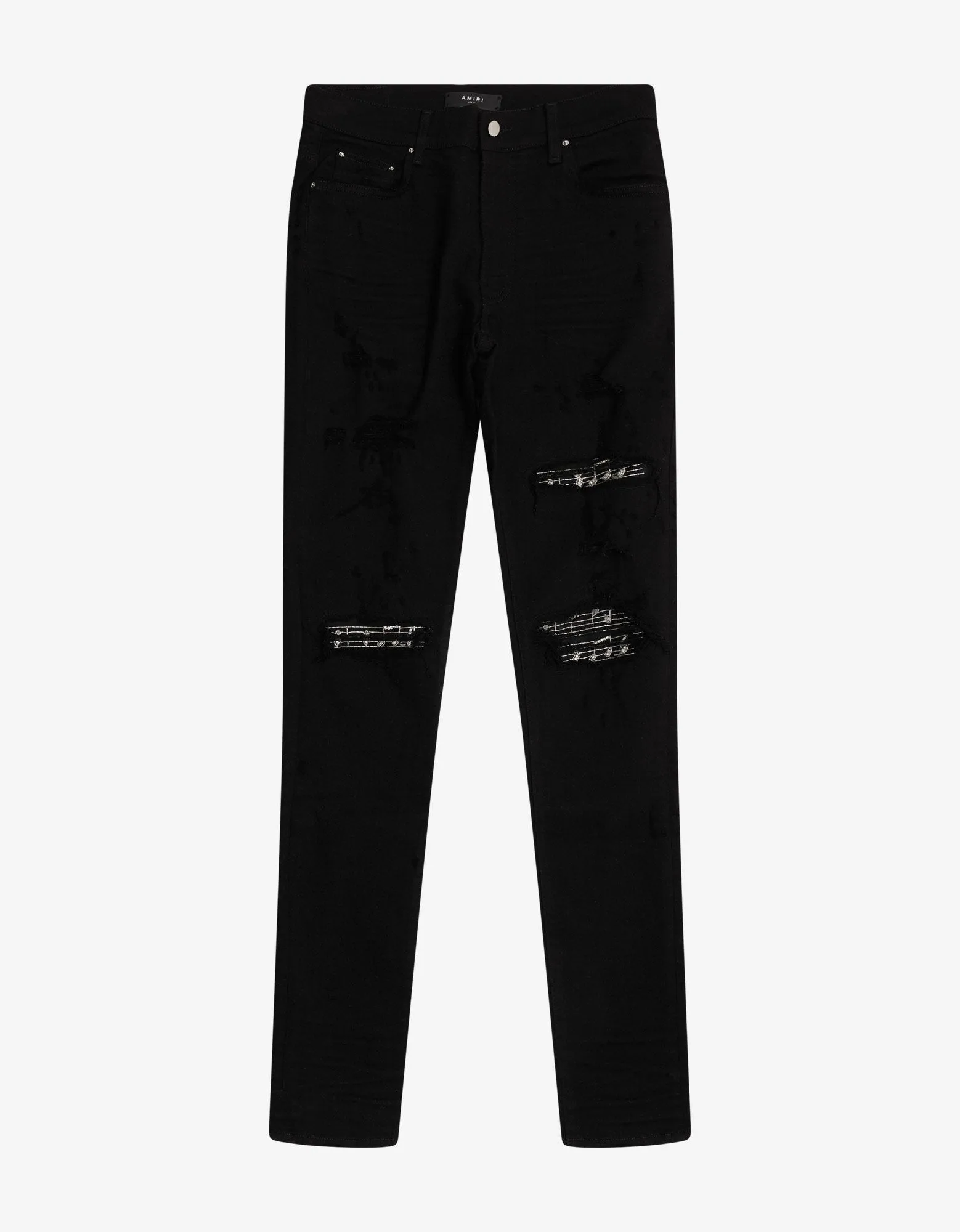 Black Music Note Patch Skinny Jeans