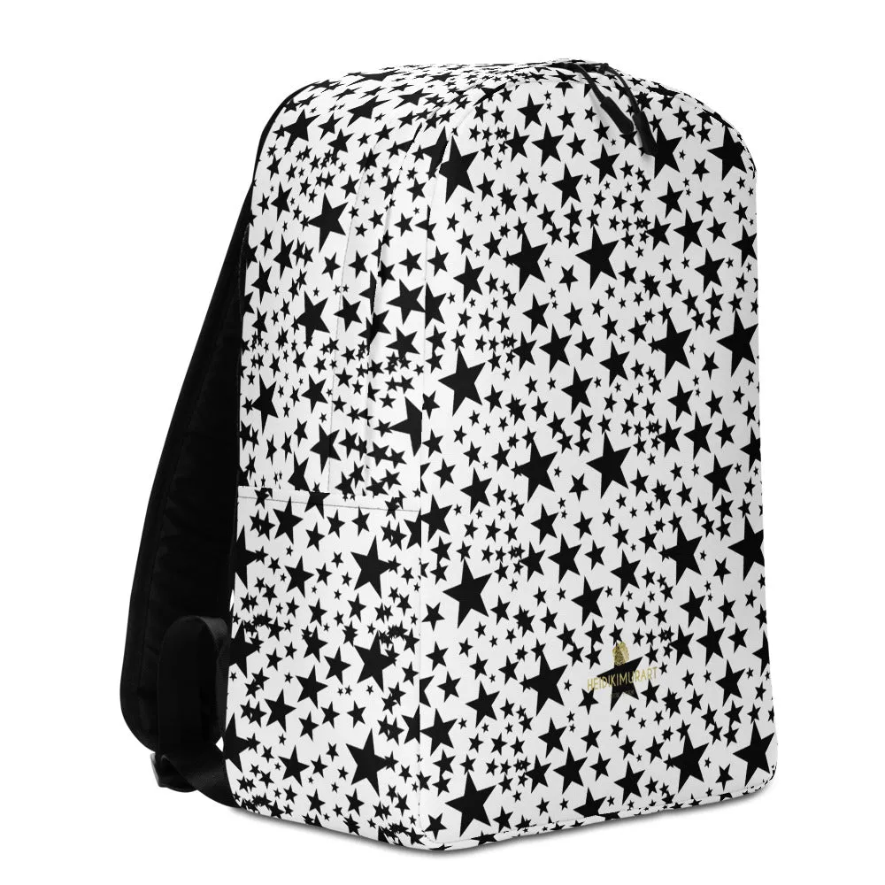 Black Star Minimalist Backpack, Star Pattern White Modern Unisex Laptop Bag- Made in EU