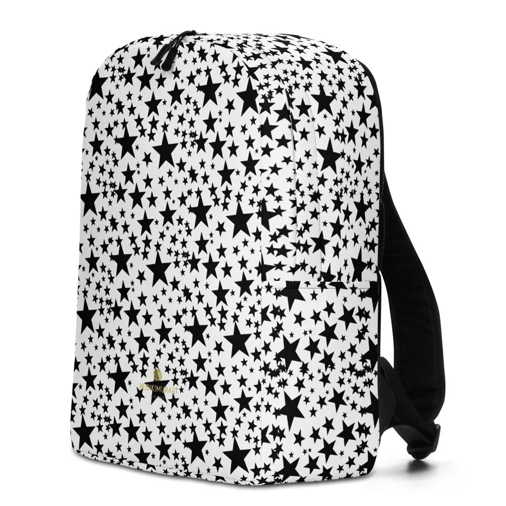 Black Star Minimalist Backpack, Star Pattern White Modern Unisex Laptop Bag- Made in EU