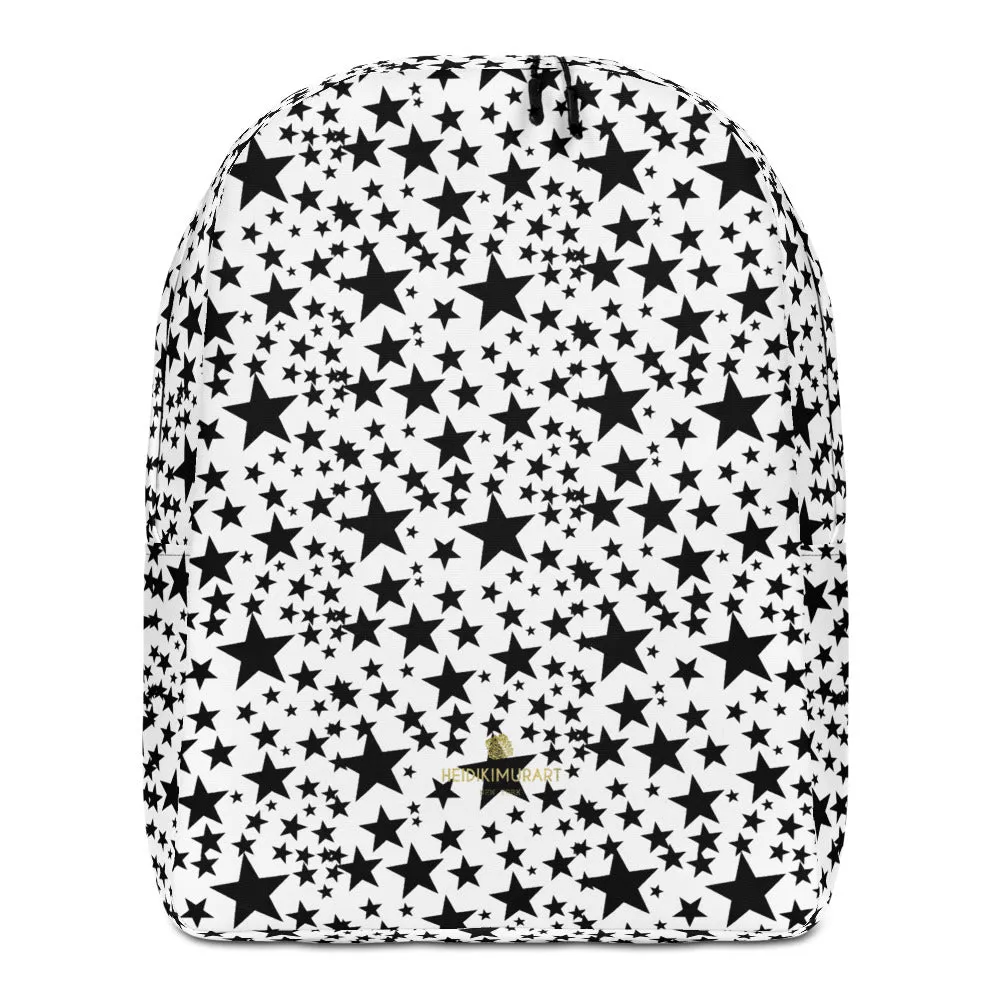 Black Star Minimalist Backpack, Star Pattern White Modern Unisex Laptop Bag- Made in EU