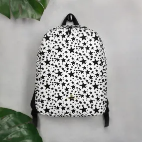 Black Star Minimalist Backpack, Star Pattern White Modern Unisex Laptop Bag- Made in EU