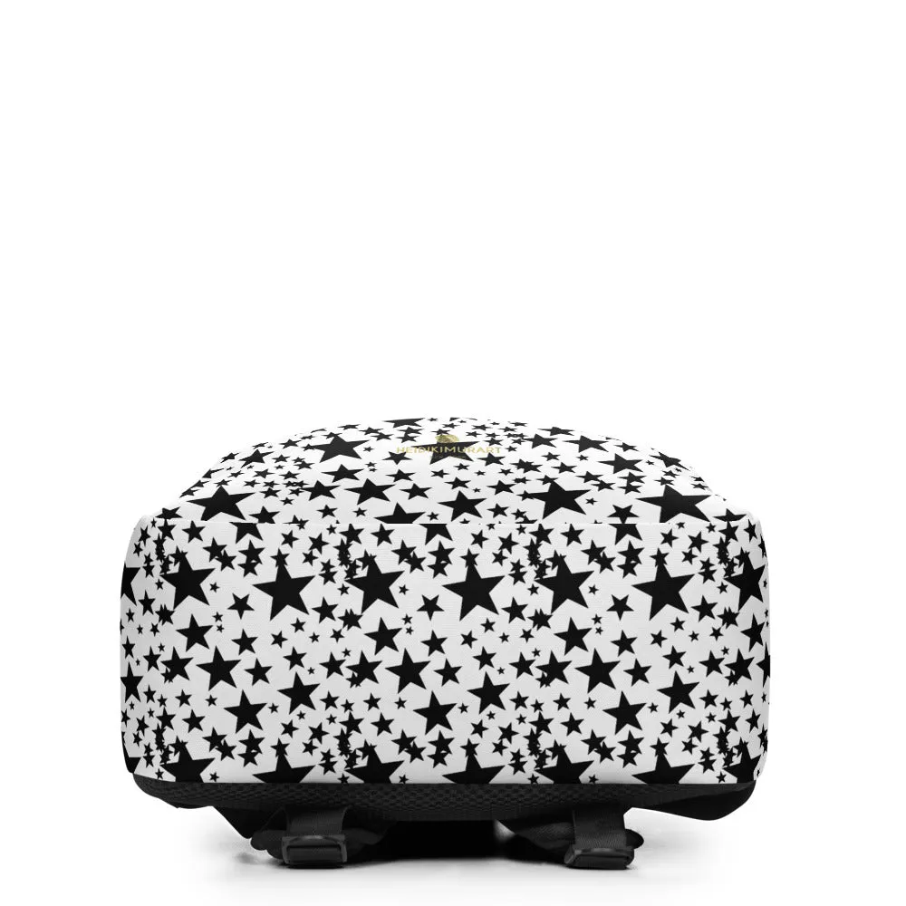 Black Star Minimalist Backpack, Star Pattern White Modern Unisex Laptop Bag- Made in EU