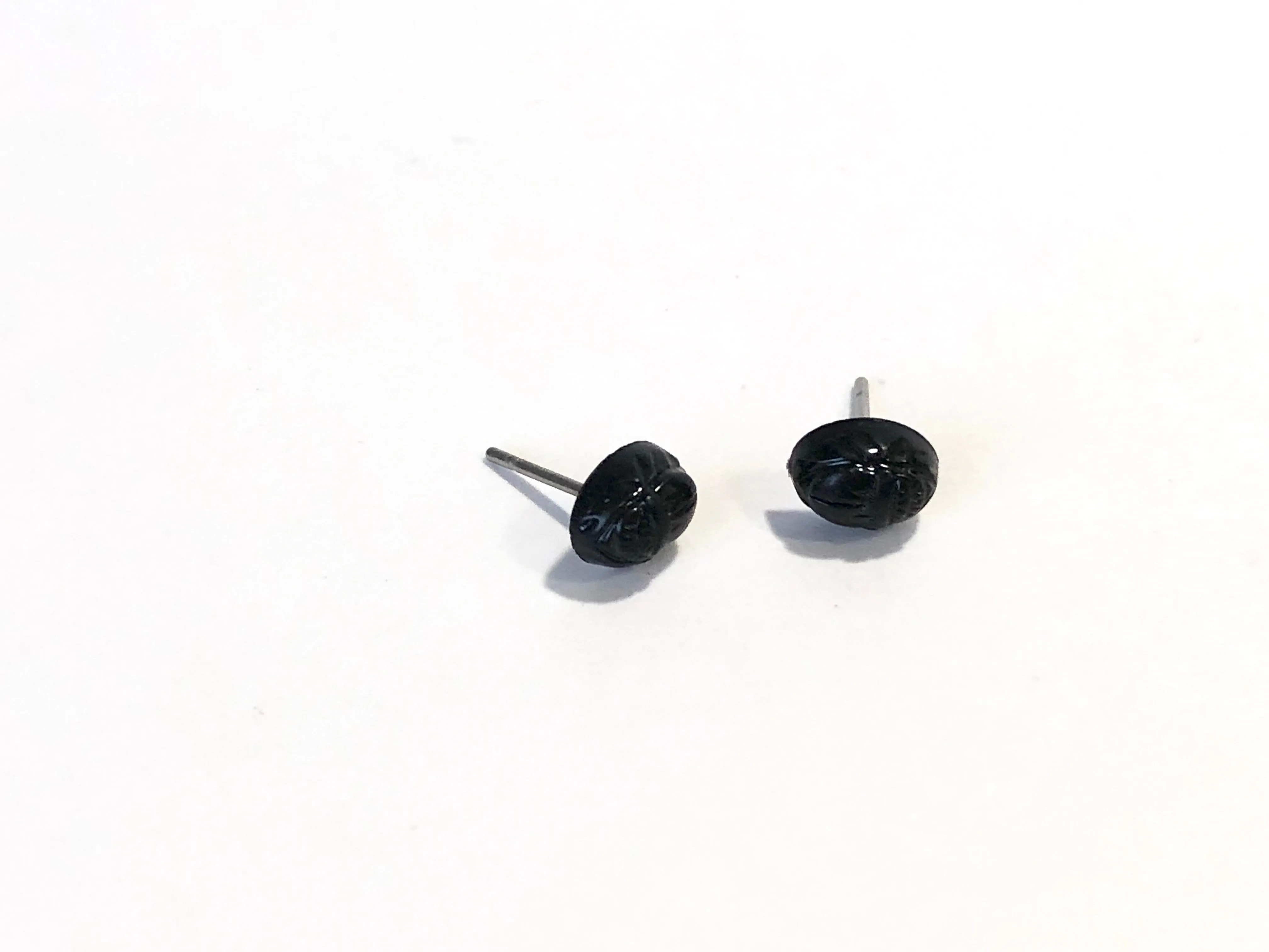 Black Tiny Scarab Beetle Stud Earrings