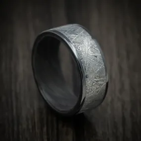 Black Titanium and Gibeon Meteorite Men's Ring with Forged Carbon Fiber Sleeve Custom Made Band