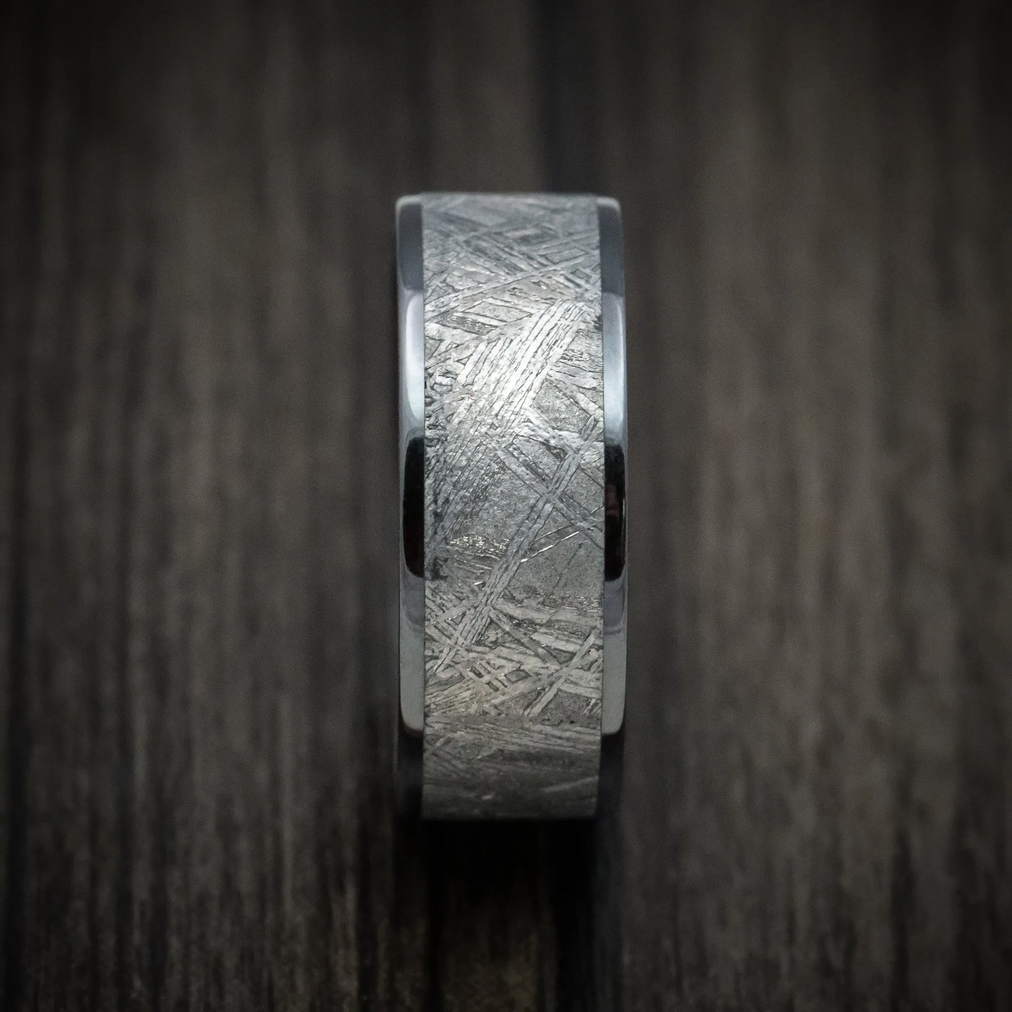 Black Titanium and Gibeon Meteorite Men's Ring with Forged Carbon Fiber Sleeve Custom Made Band