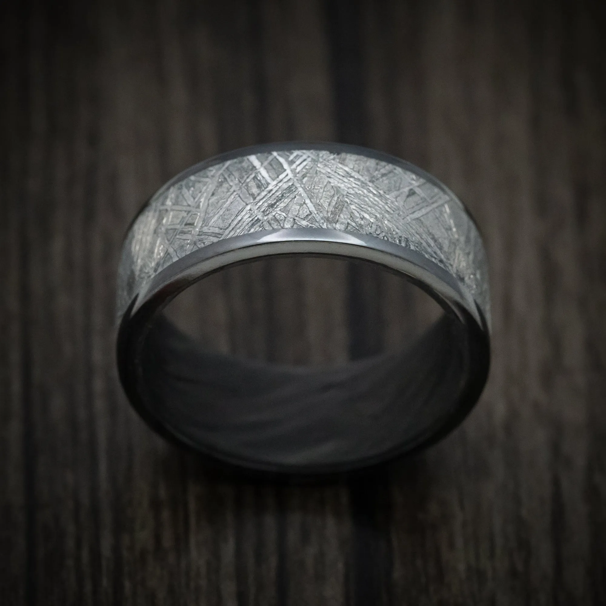 Black Titanium and Gibeon Meteorite Men's Ring with Forged Carbon Fiber Sleeve Custom Made Band