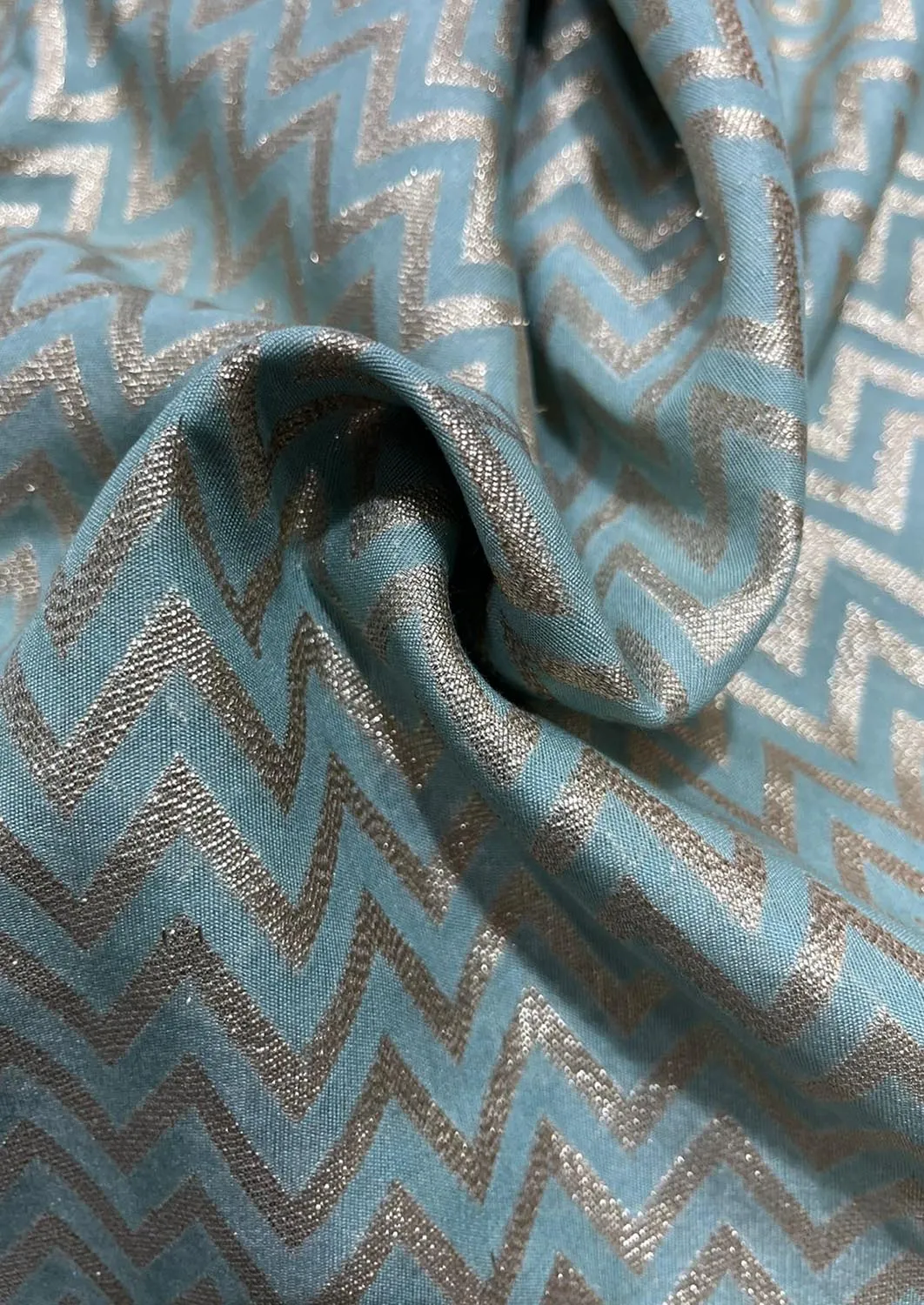 Blue Banarasi Silk Fabric ( 1 Mtr )