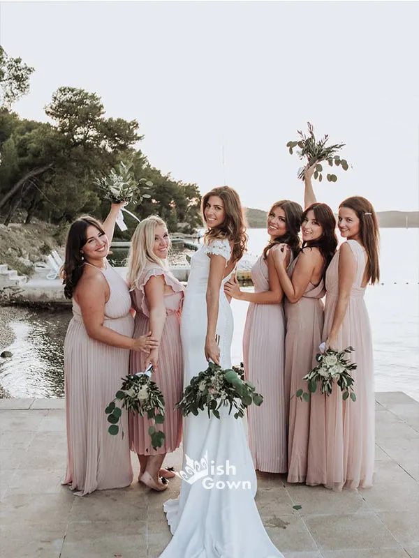 Blush-pink Multiple Types A-line Chiffon Party Gowns Wedding Bridesmaid Dresses, WGM040