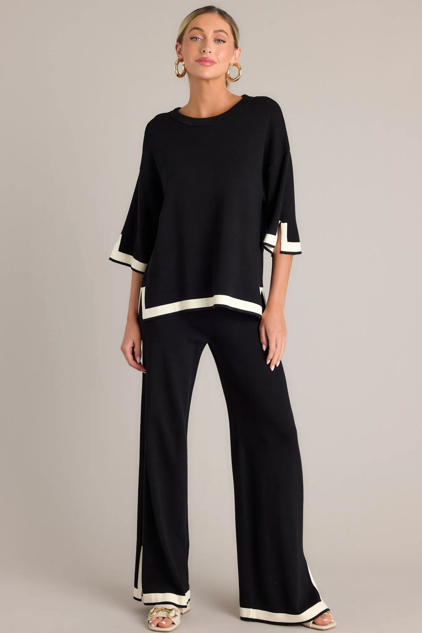 Bold Symphony Split Hem Black Sweater Pants