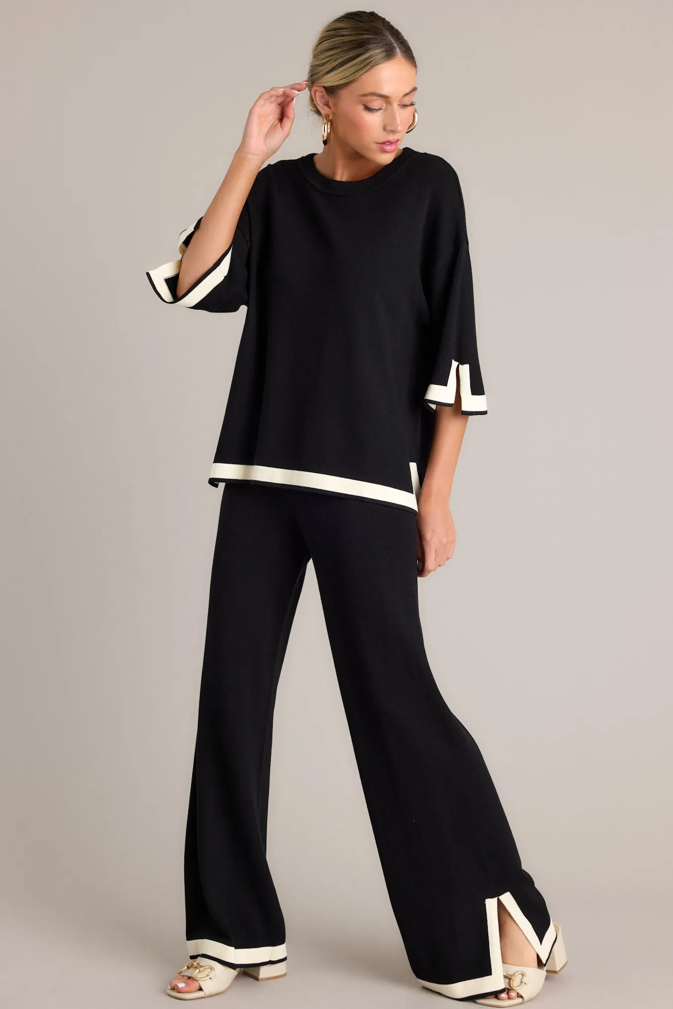 Bold Symphony Split Hem Black Sweater Pants