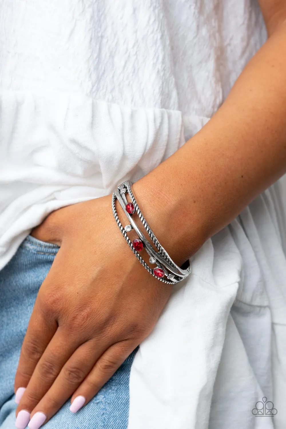 Bonus Bling Red Rhinestone Bracelet - Paparazzi Accessories