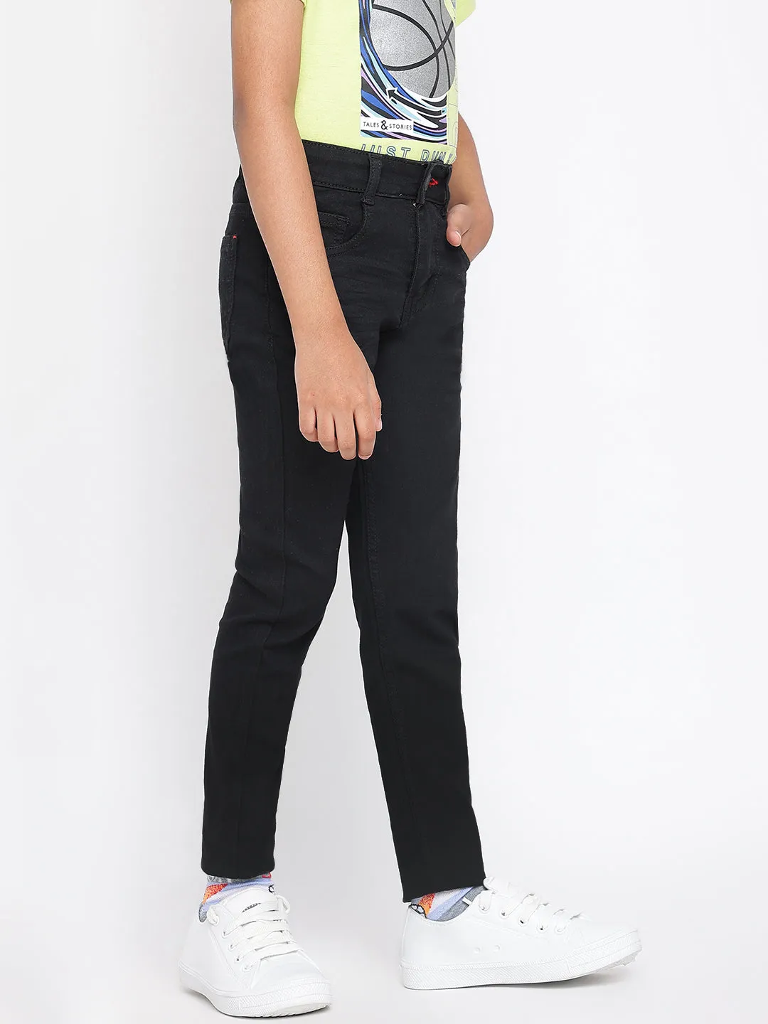 Boys Slim Fit Black Casual Denim Jeans