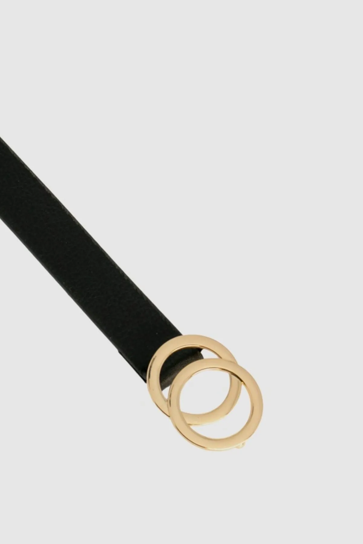 Brittany 27mm Black Leather Belt with Double Circle Gold Buckle