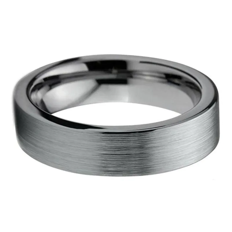 Brushed Silver Straight Edge Wedding Ring in Silver Tungsten (8mm)