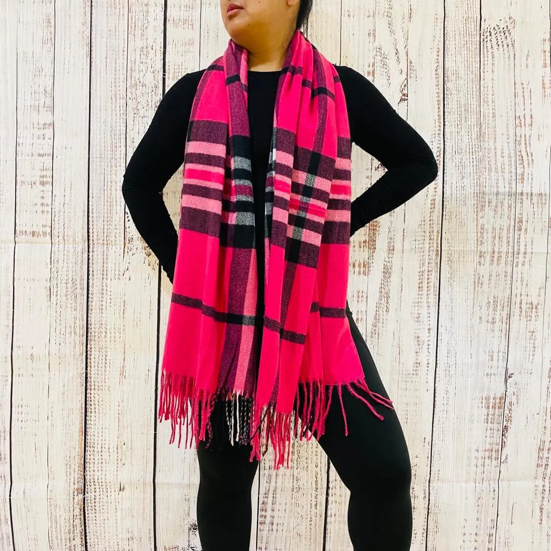 Cashmere Feel Unisex Plaid Long Scarfs