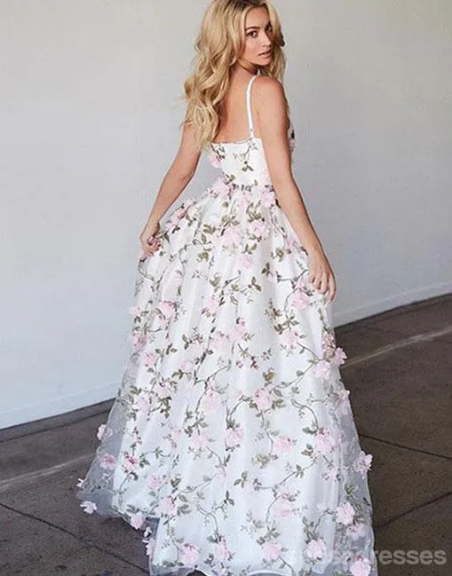 Casual A line Handmade Flower Long Evening Prom Dresses,  Cheap Long Prom Dresses, 17252