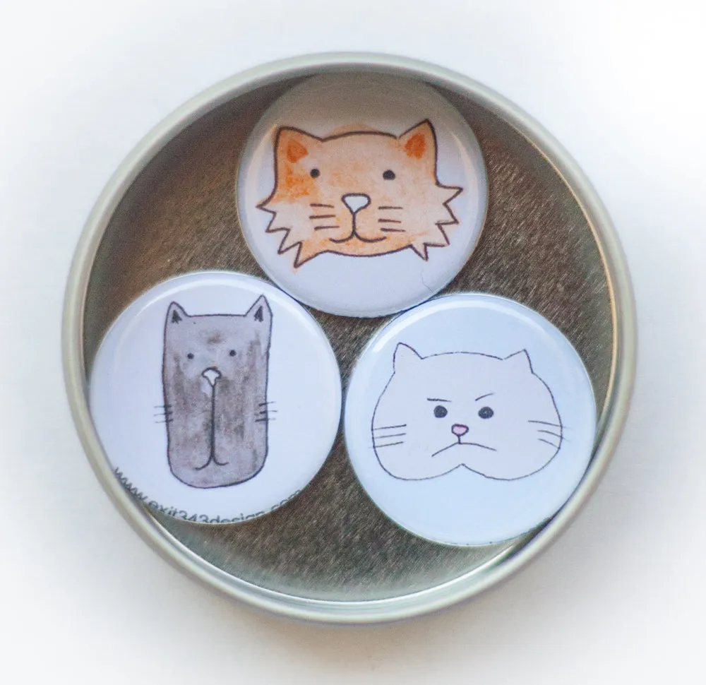 cat art magnet set two, gift for cat lover magnet set, orange cat magnet