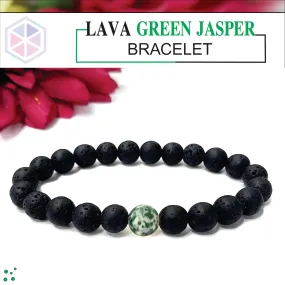 Certified Lava Natural Stone 8mm Bracelet With Green Jasper