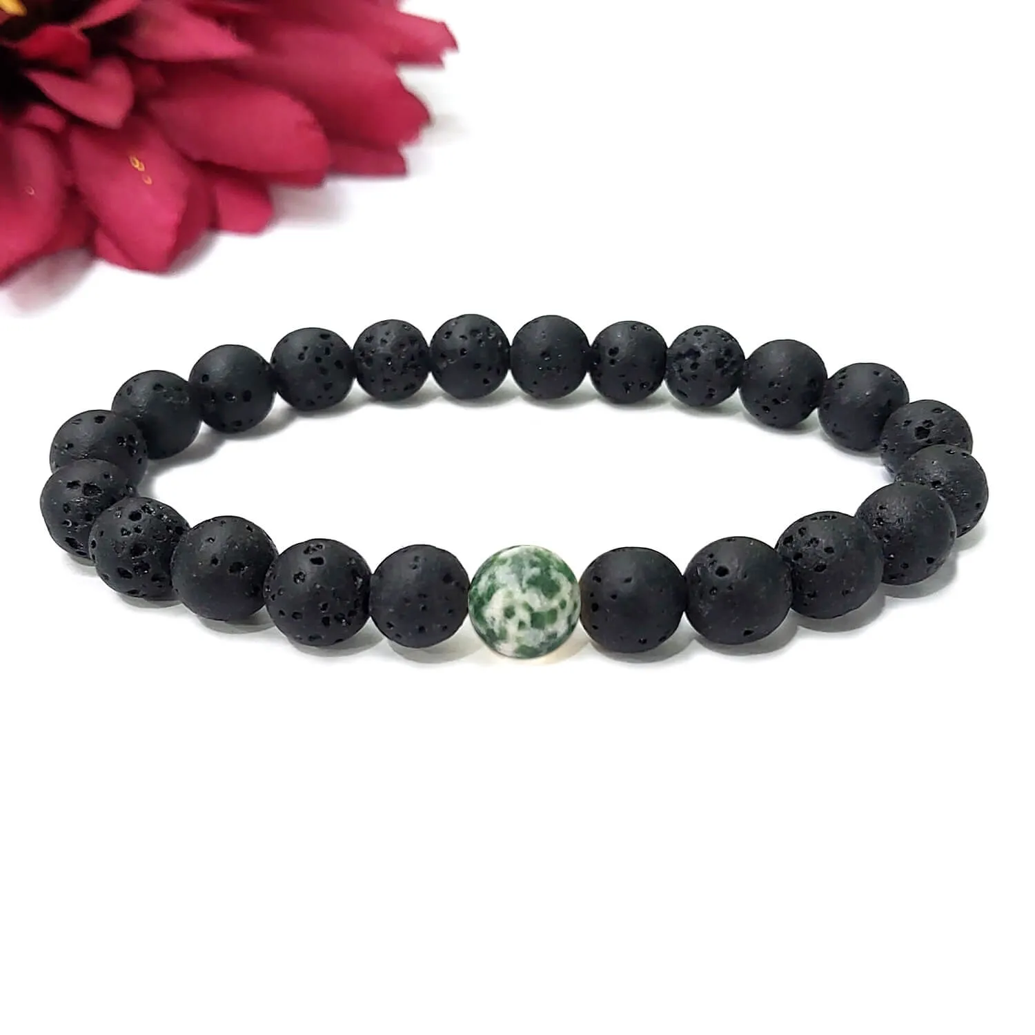 Certified Lava Natural Stone 8mm Bracelet With Green Jasper