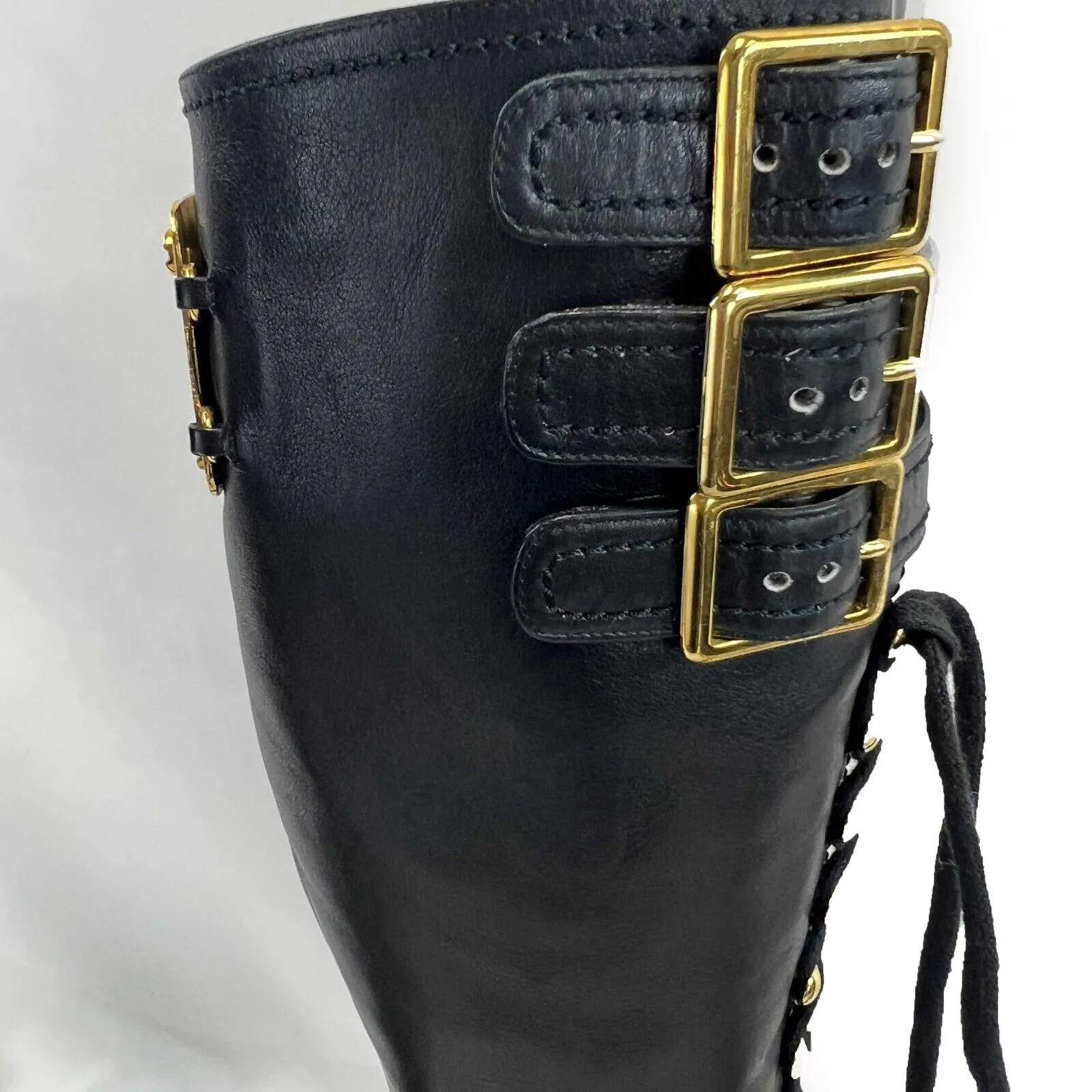 CHANEL - 92/93 Tall Leather Vintage CC Combat Knee High Boots FR 39 US 8