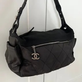 Chanel Black Coated Canvas Paris Biarritz Shoulder Bag