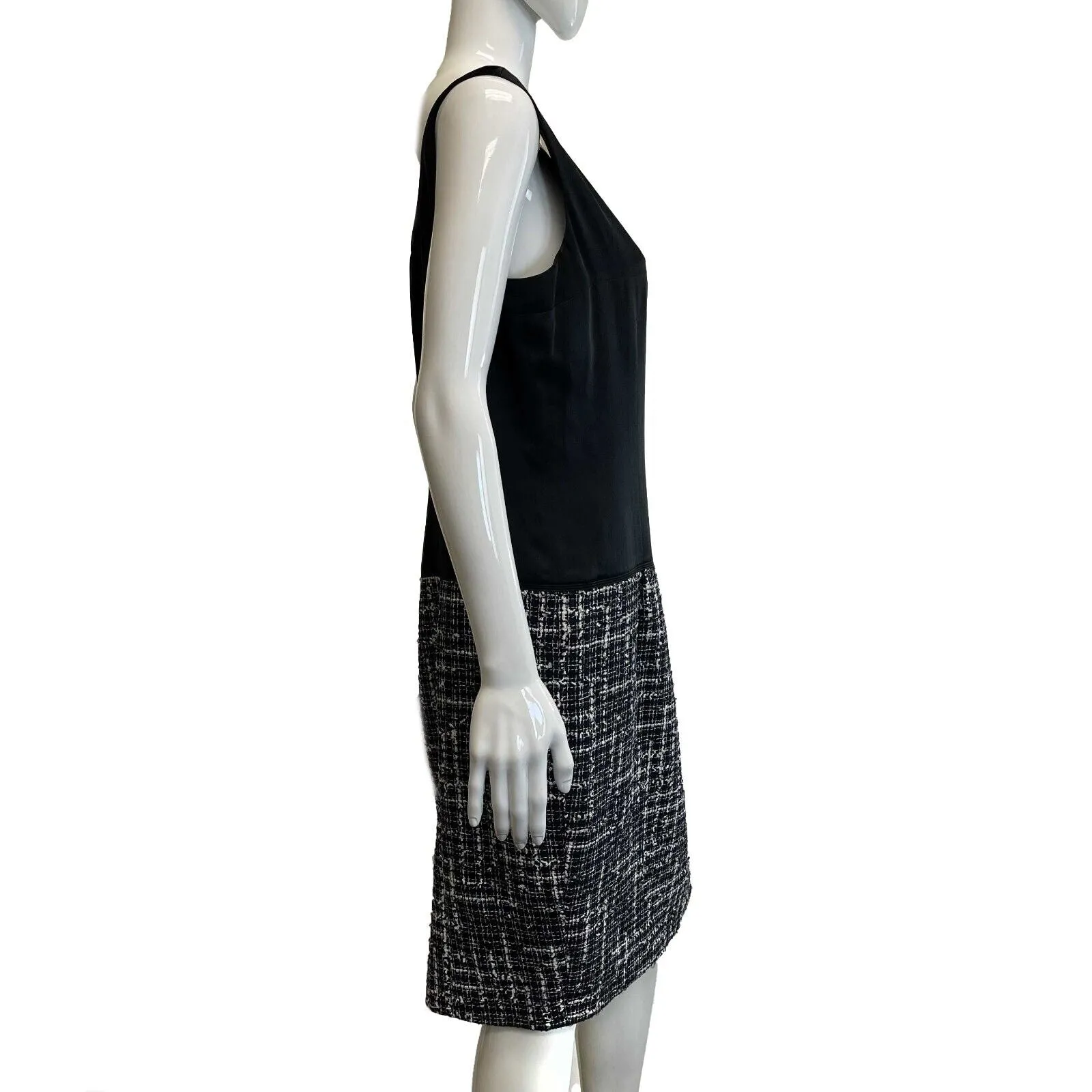 Chanel Black Satin Tweed Sleeveless dress 14P 46 US 14 Black Good Condition