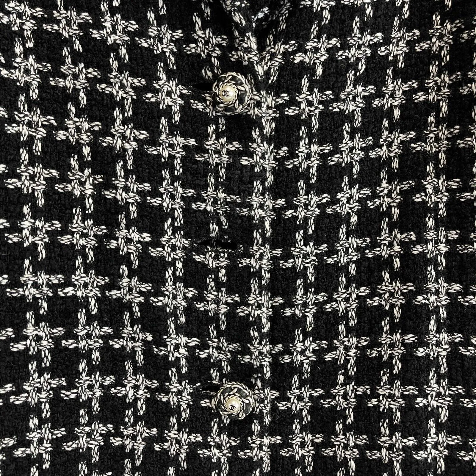 CHANEL - Black White Tweed CC Gripoix Button Jacket Size 44 US 12