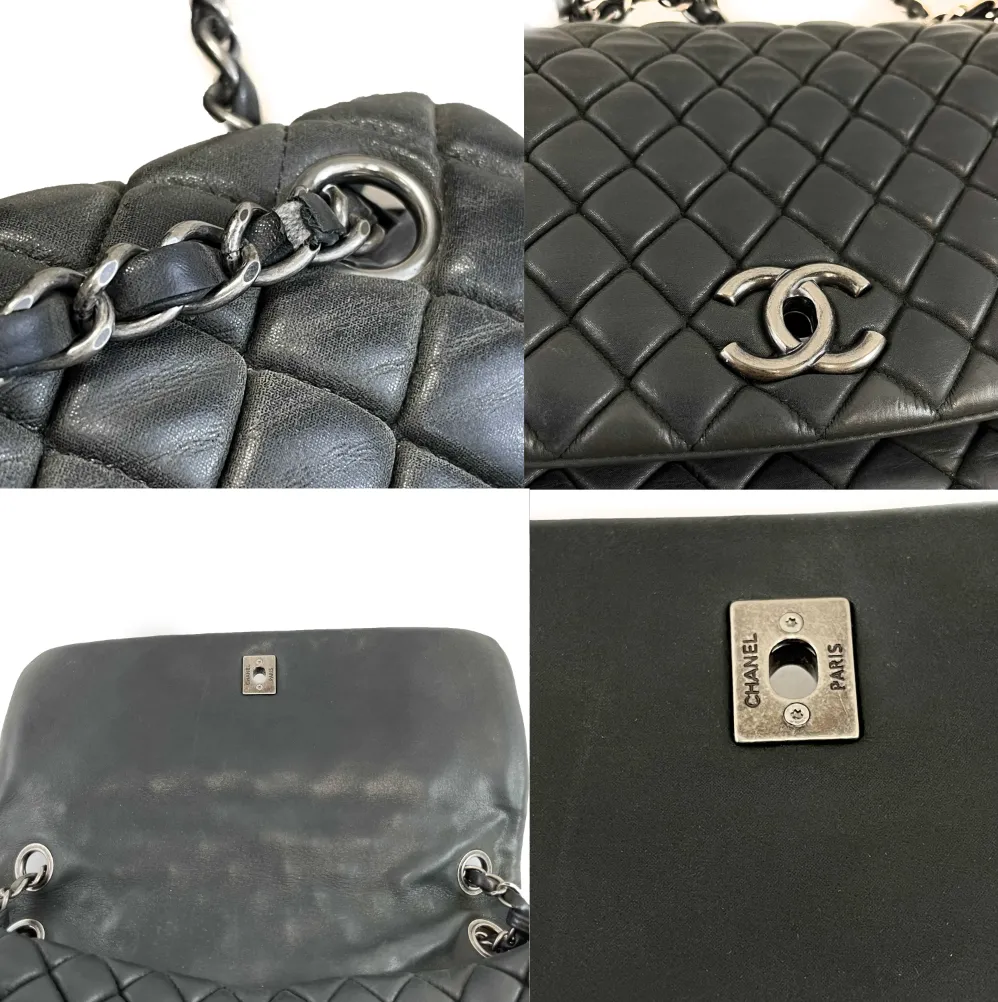 Chanel Bubble Flap Quilted Medium Flap CC Black Leather 2012