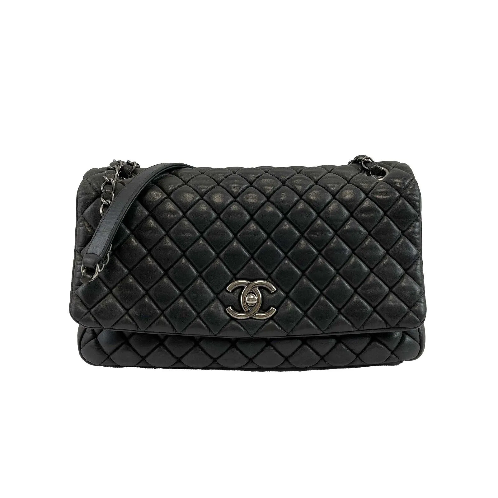 Chanel Bubble Flap Quilted Medium Flap CC Black Leather 2012