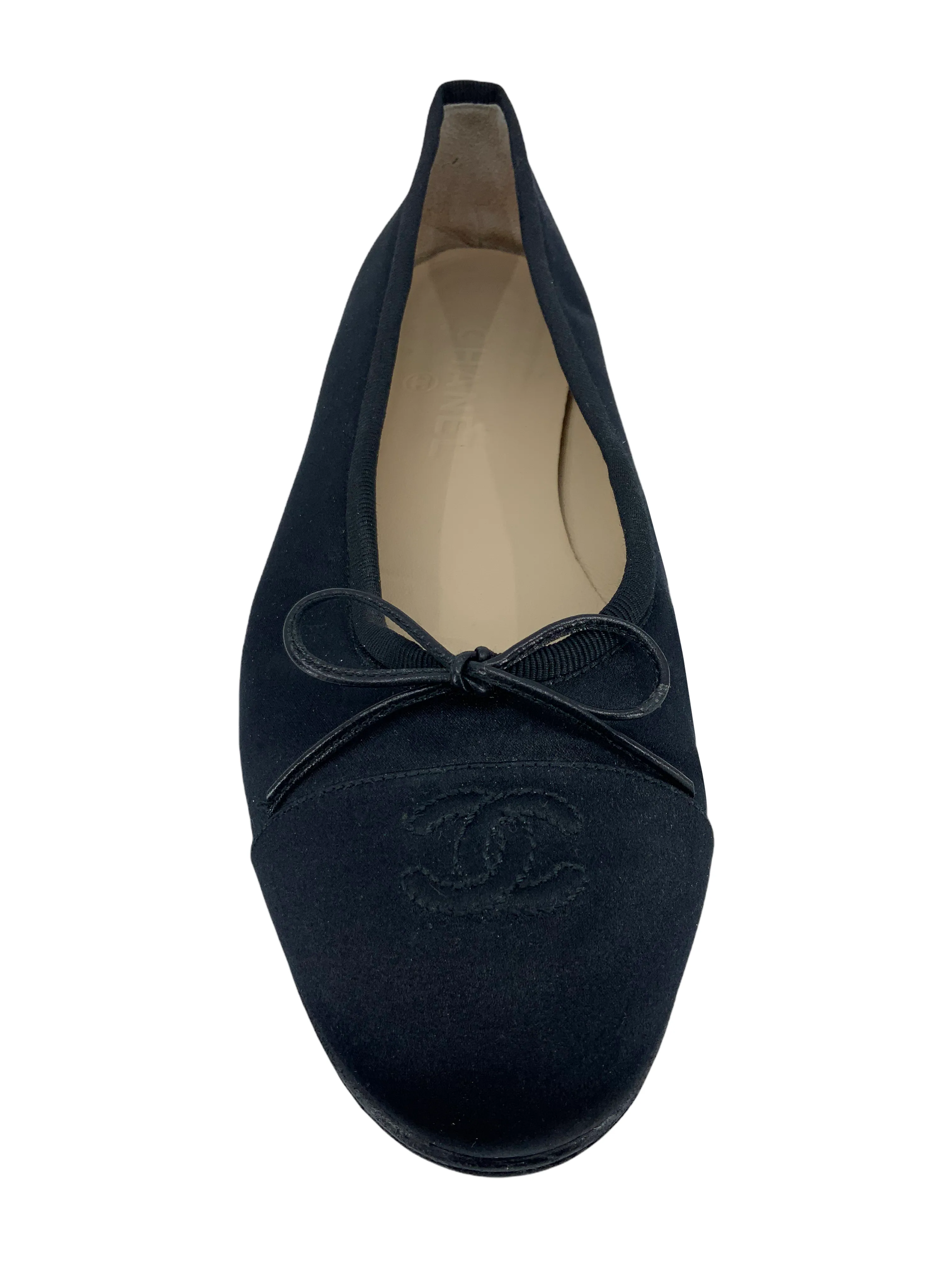 Chanel CC Cap Toe Satin Ballet Flats Size 10.5