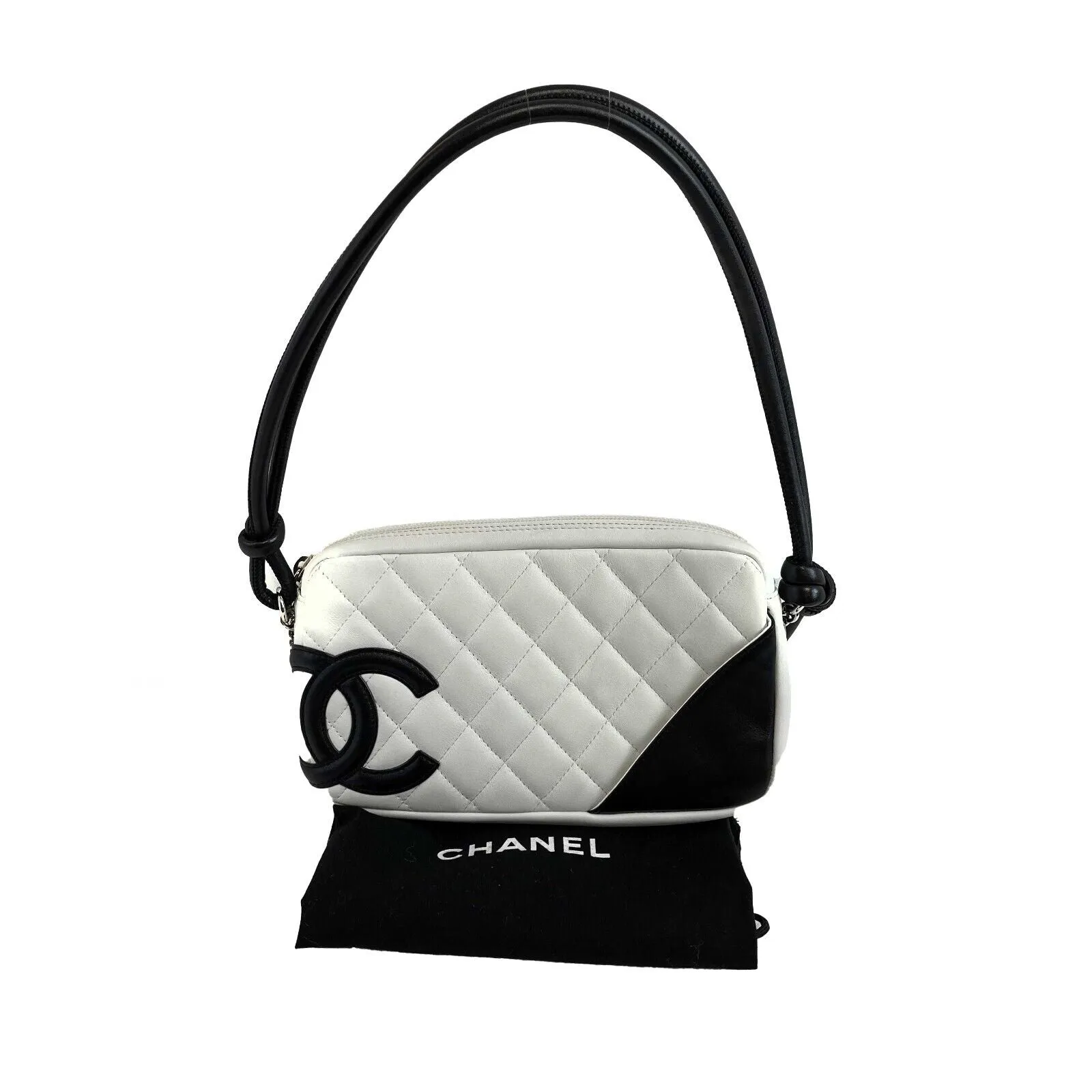 Chanel Ligne Cambon Quilted Pochette White Black Shoulder Bag