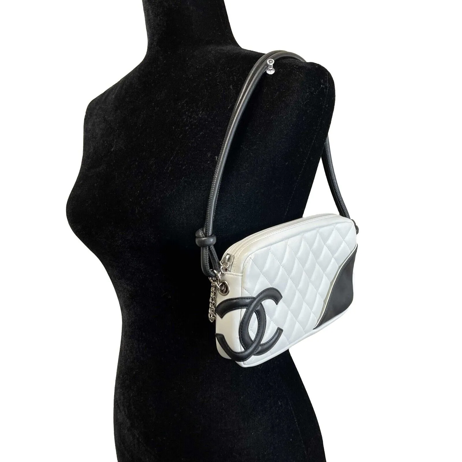 Chanel Ligne Cambon Quilted Pochette White Black Shoulder Bag