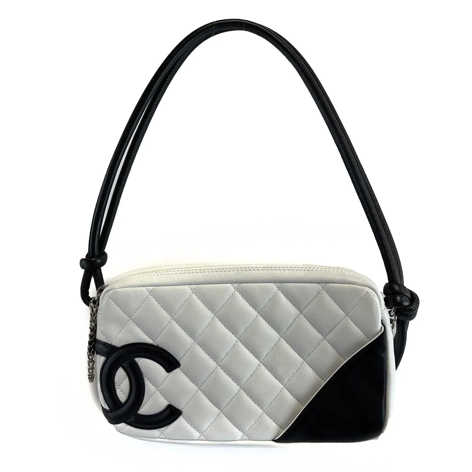 Chanel Ligne Cambon Quilted Pochette White Black Shoulder Bag