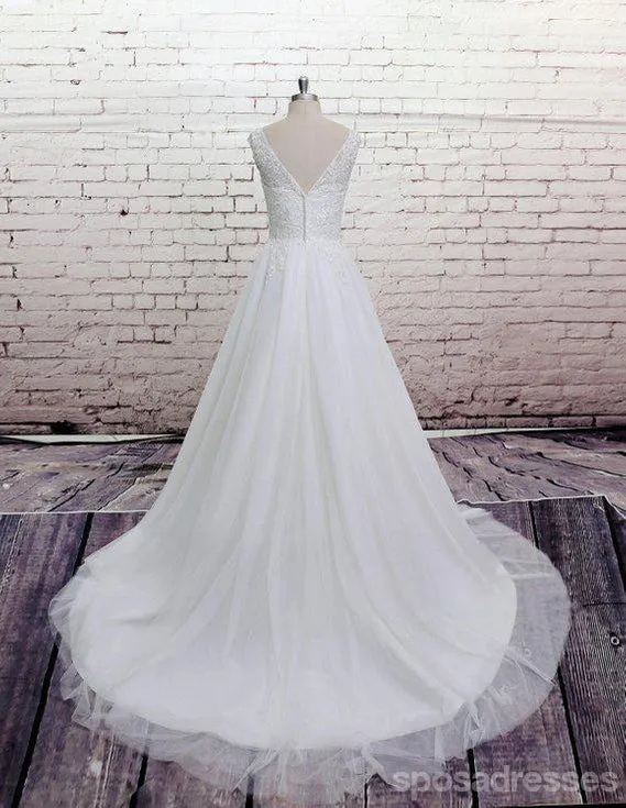 Cheap Lace Straps Scoop Tulle A-line Wedding Dresses Online, WD370