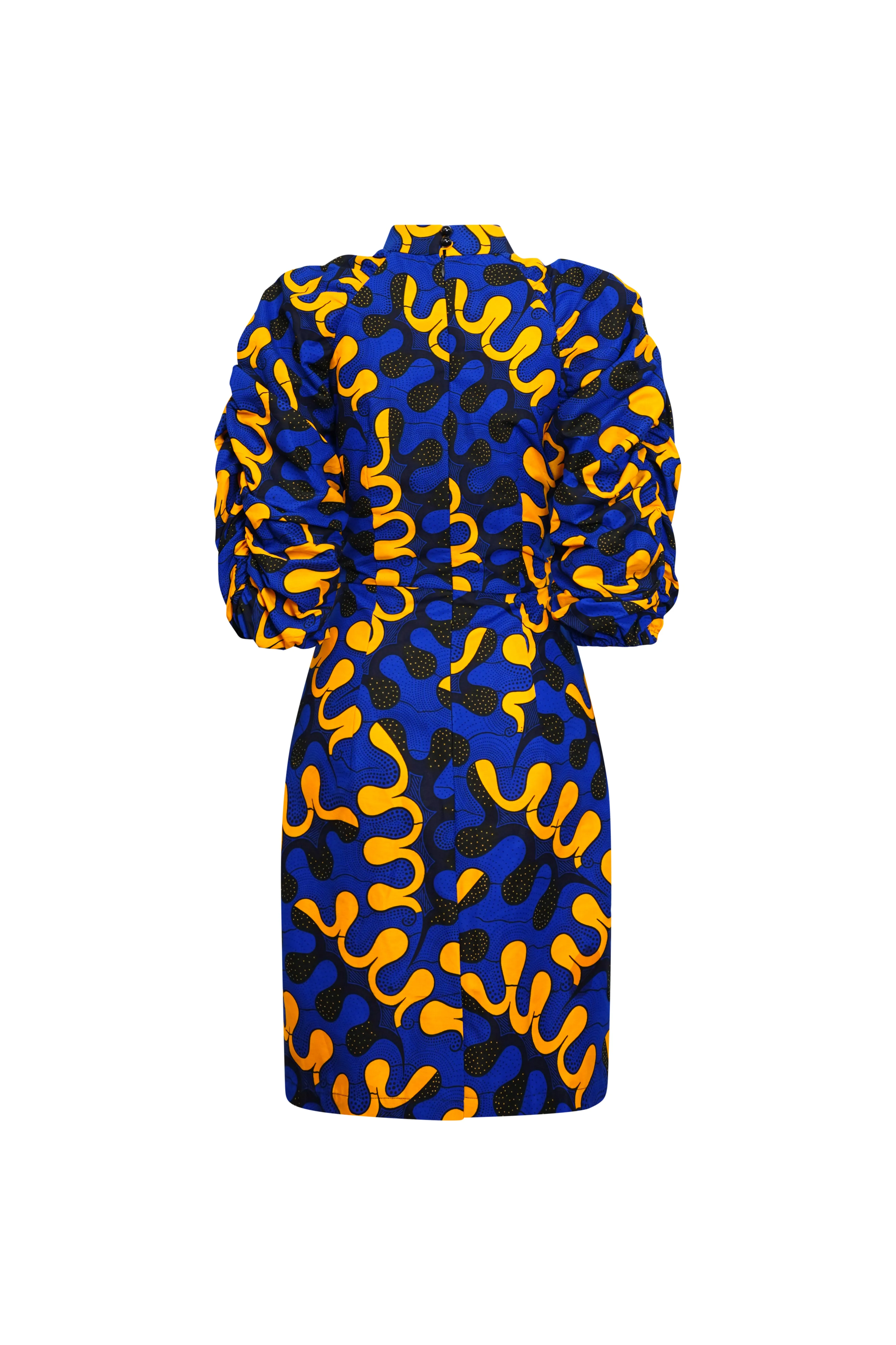 Chiamaka Dress - Blue and Yellow Awoulaba African Ankara Wax Cotton Print