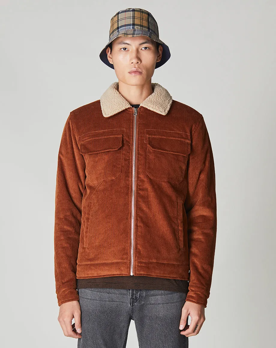 CHIDO CORD SHERPA COLLARED MENS JACKET | GINGER BROWN