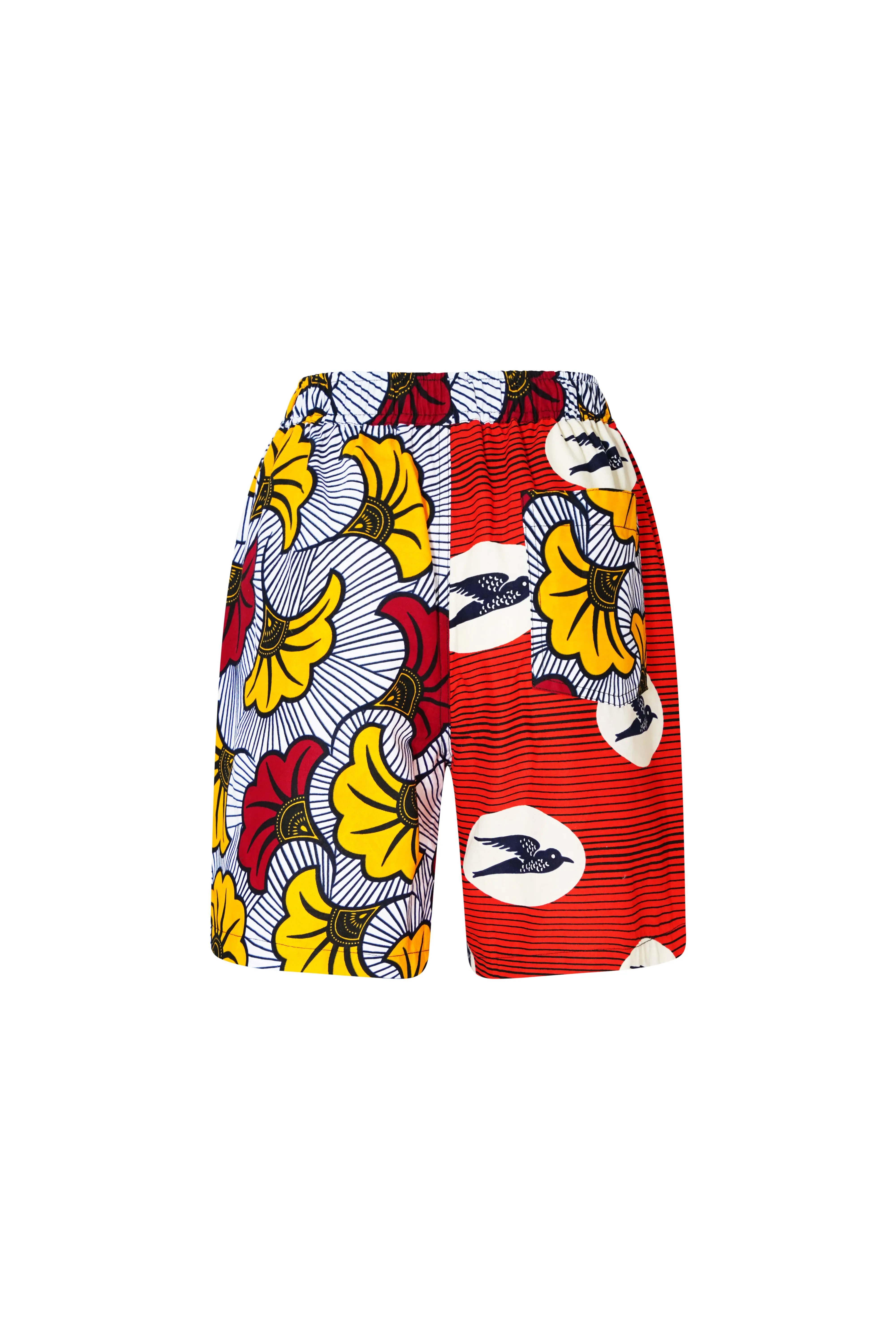 Chinny Shorts - Mix Match Speedbird/RollsRoyce Yellow White and Red African Ankara Wax Cotton Print